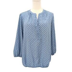 Dana Buchman Blue‎ Anchor Print Blouse L Long Sleeve Nautical Casual